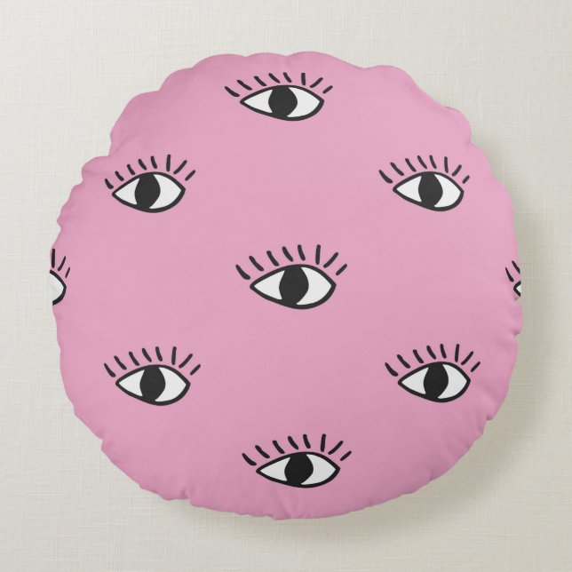Modern seamless pattern with hand drawn eyes on pi round pillow (Front)