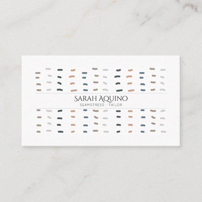 Modern Seamstress Tailor Whimsical Hand Stitches Business Card (Front)