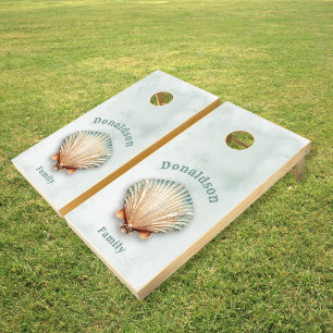 Modern Seashell Beach Monogram Cornhole Set