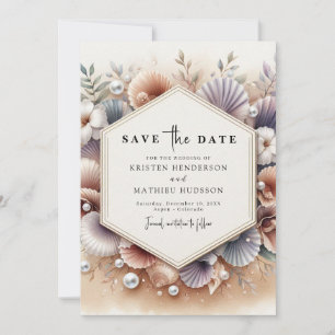 Modern Seashell Beach Wedding Save The Date