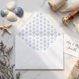 Modern Seashell Patterned White Blue Envelope Liner