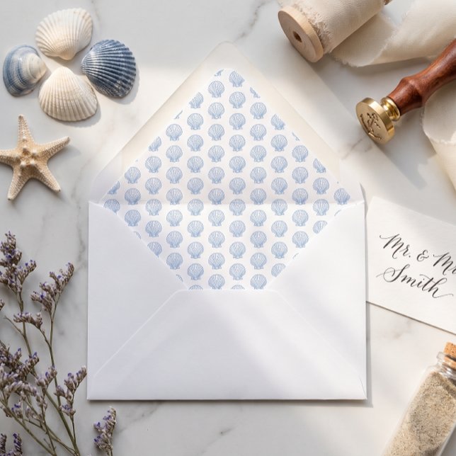 Modern Seashell Patterned White Blue Envelope Liner (Creator Uploaded)