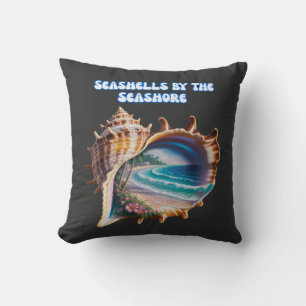 Modern Seashells by the Seashore Throw Pillow
