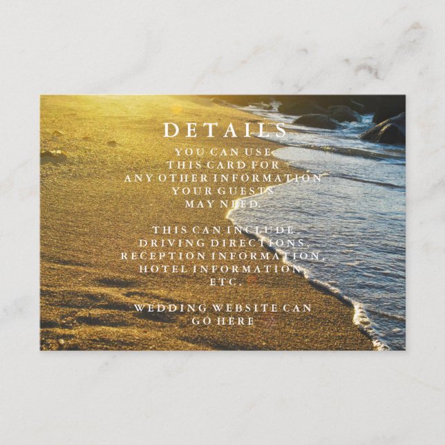 Modern Seashore Beach Sand Wedding Information Enclosure Card (Front)