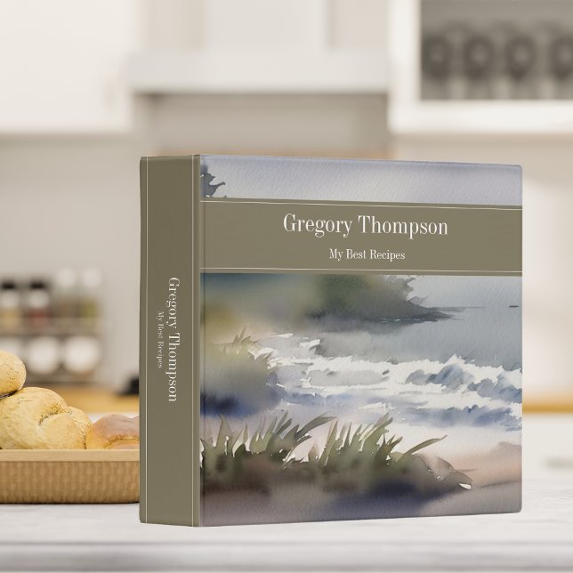 Modern Seashore Watercolor Family Recipes 3 Ring Binder (Creator Uploaded)