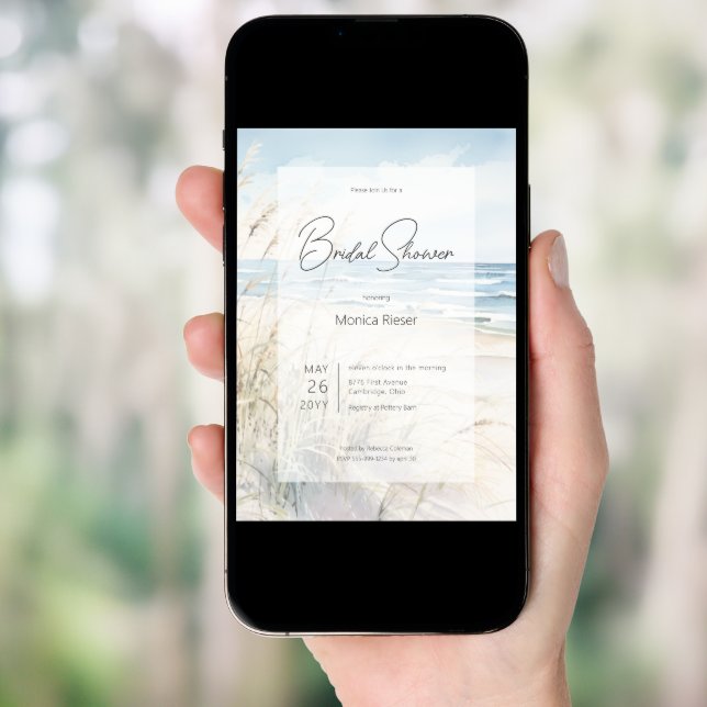Modern Seaside Watercolor Beach Bridal Shower Invitation (Front Digital)
