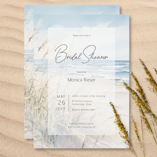 Modern Seaside Watercolor Beach Bridal Shower Invitation (Modern Seaside Watercolor Beach Bridal Shower Invitation)