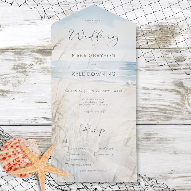 Modern Seaside Watercolor Beach Dinner All In One Invitation (Modern Seaside Watercolor Beach Dinner All In One Invitation)