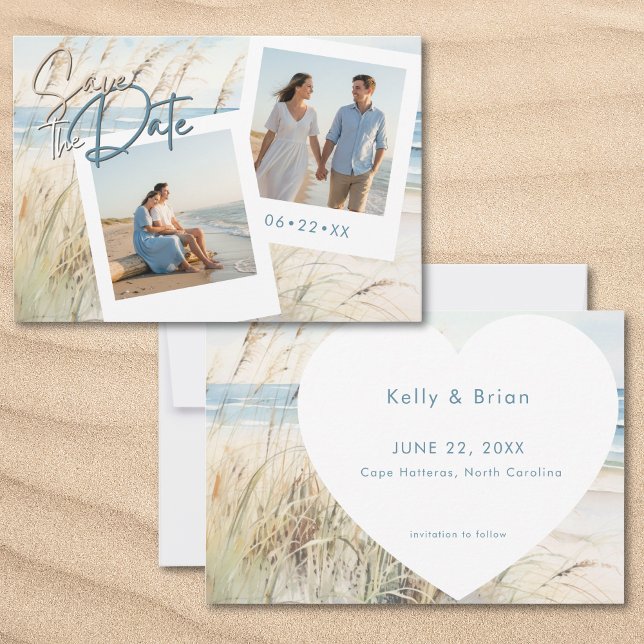 Modern Seaside Watercolor Beach Photo Save The Date (Modern Seaside Watercolor Beach Photo Save The Date)
