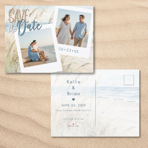 Modern Seaside Watercolor Beach Photo Wedding Announcement Postcard