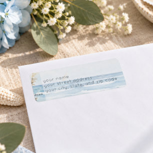 Modern Seaside Watercolor Beach Wedding Label