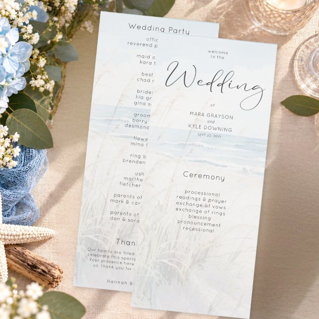 Modern Seaside Watercolor Beach Wedding Program (Creator Uploaded)