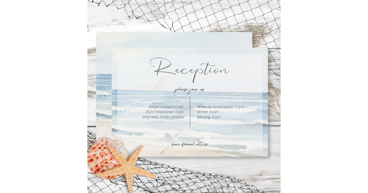 Modern Seaside Watercolor Beach Wedding Reception Enclosure Card | Zazzle