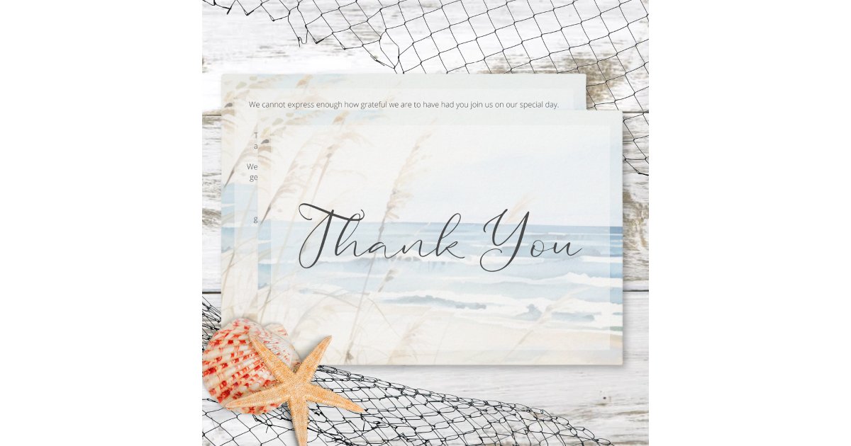 Modern Seaside Watercolor Beach Wedding Thank You Card | Zazzle