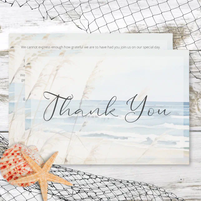 Modern Seaside Watercolor Beach Wedding Thank You Card | Zazzle