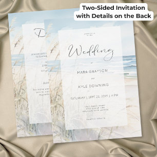 Modern Seaside Watercolor Beach Wedding Two Sided Invitation
