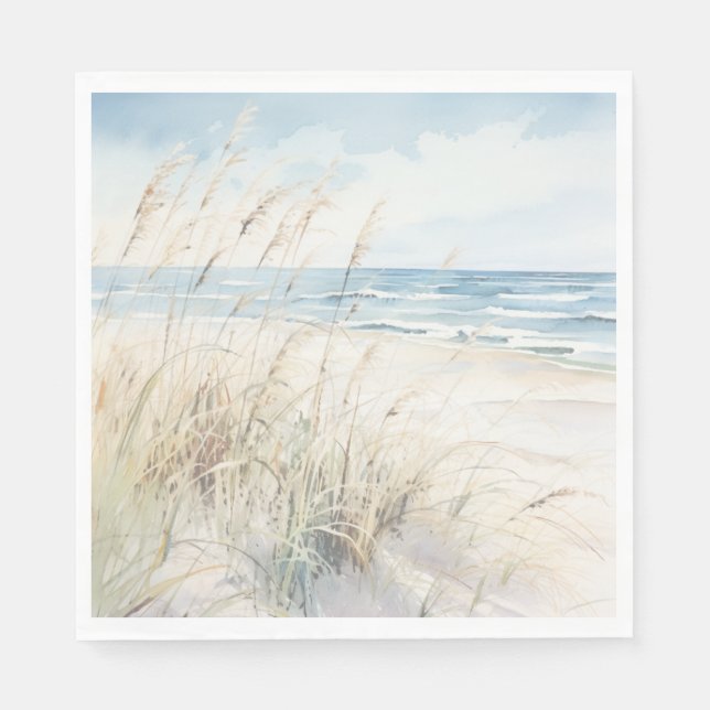 Modern Seaside Watercolor Bridal Shower Napkins (Front)