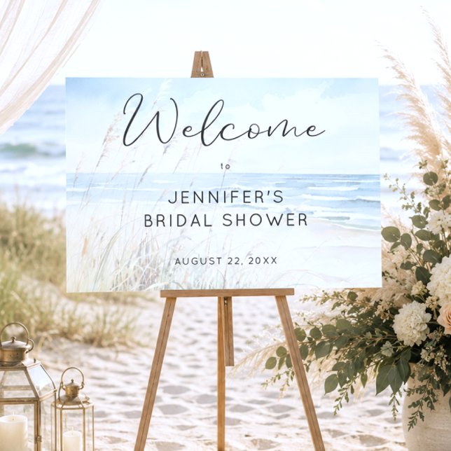 Modern Seaside Watercolor Bridal Shower Welcome Foam Board (Creator Uploaded)