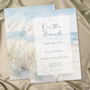 Modern Seaside Watercolor On the Beach Wedding Invitation
