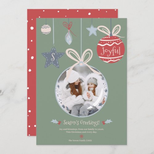Modern Season greeting photo ornament illustration Holiday Card