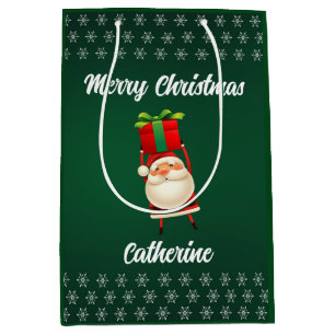 Modern Seasonal Santa Claus Merry Christmas Medium Gift Bag