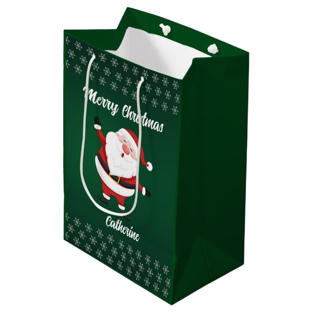 Modern Seasonal Santa Claus Merry Christmas  Medium Gift Bag (Front Angled)