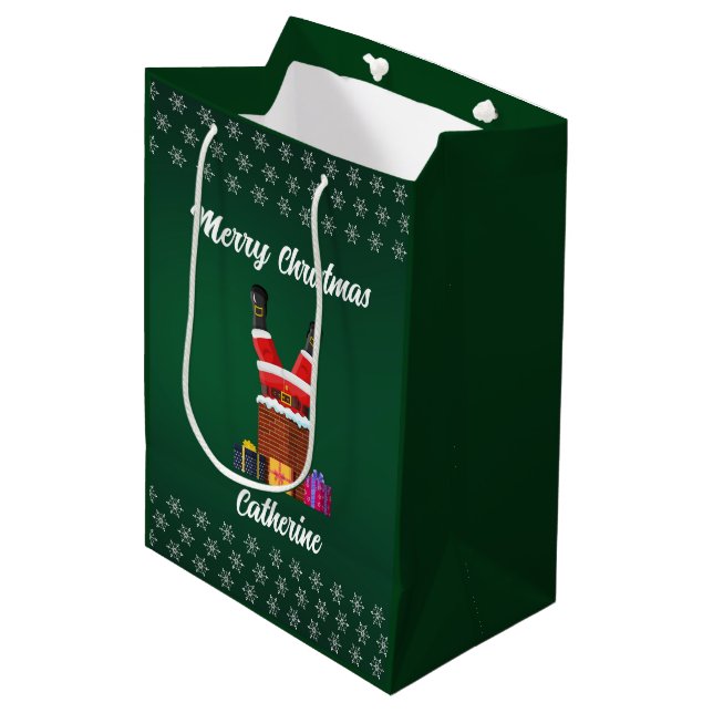 Modern Seasonal Santa Claus Merry Christmas   Medium Gift Bag (Front Angled)