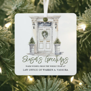 Modern Season's Greeting Business Metal Ornament