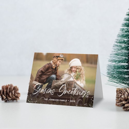 Modern Seasons Greetings 2 PHOTO Christmas Card