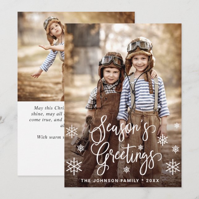 Modern Season's Greetings 2 PHOTO Greeting Holiday Card (Front/Back)