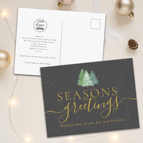 Modern Seasons Greetings Business Logo Fir Trees Holiday Postcard