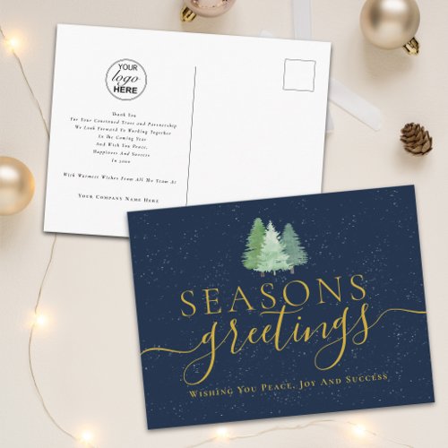 Modern Seasons Greetings Business Logo Fir Trees Holiday Postcard