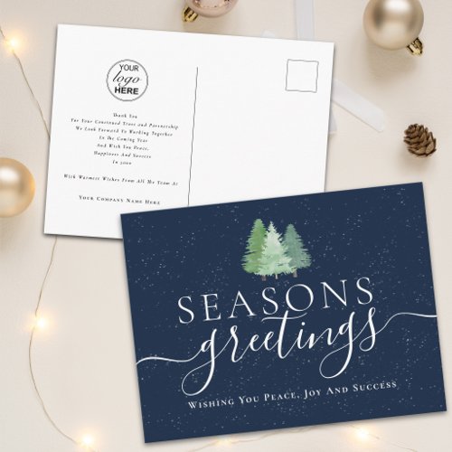 Modern Seasons Greetings Business Logo Fir Trees Holiday Postcard
