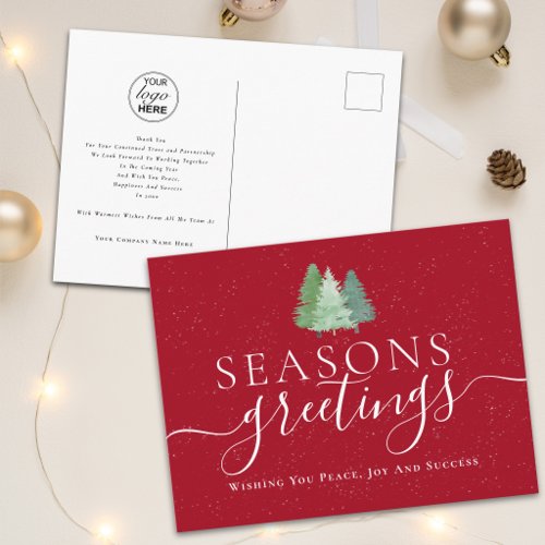 Modern Seasons Greetings Business Logo Fir Trees Holiday Postcard