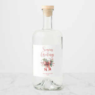 Modern Seasons Greetings Script Holly Bow Liquor Bottle Label
