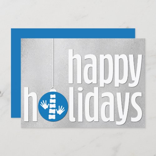 Modern Season's Greetings Silver Blue Chiropractic Holiday Card