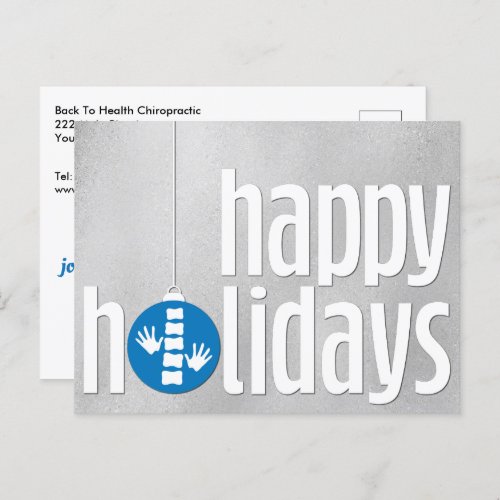 Modern Season's Greetings Silver Blue Chiropractic Holiday Postcard