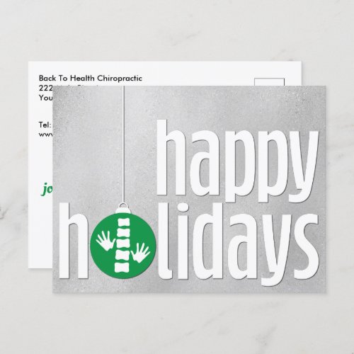 Modern Season's Greetings Silver Grn Chiropractic Holiday Postcard