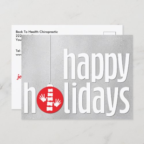 Modern Season's Greetings Silver Red Chiropractic Holiday Postcard