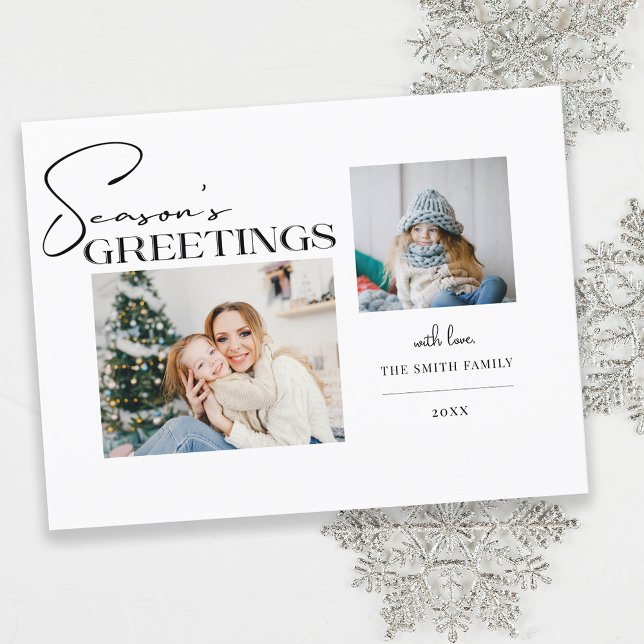 Modern Season's Greetings Typography 2-Photo Holiday Card (Creator Uploaded)