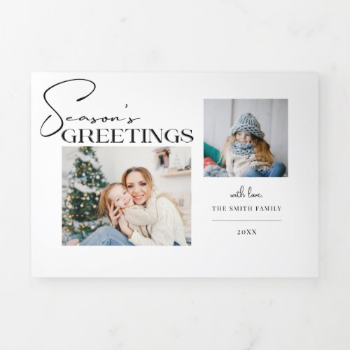 Modern Seasons Greetings Typography 2_Photo Tri_Fold Holiday Card