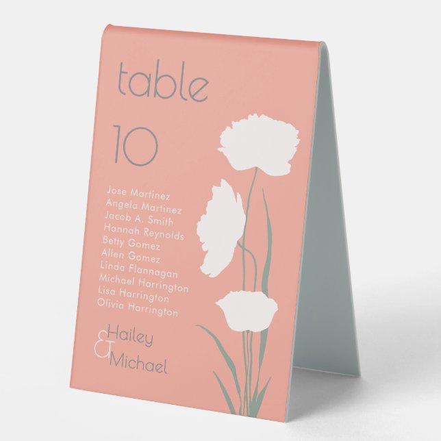 Modern Seating Chart Coral Table Tent (Front)