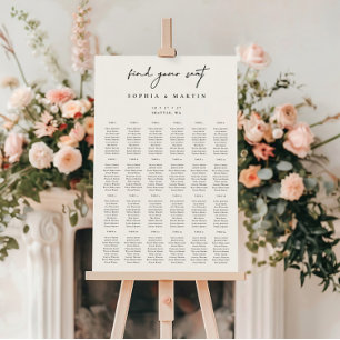 Modern Seating Chart Sign 240 Guests Foam Board