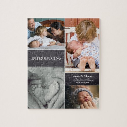 Modern Second Baby Birth Announcement photo Jigsaw Puzzle