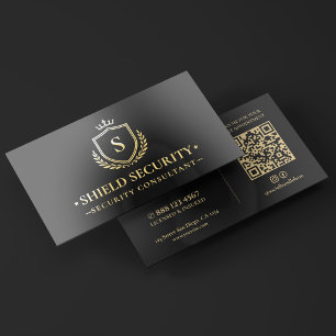 Modern Security Consultant Shield Crown Black Gold Foil Business Cards