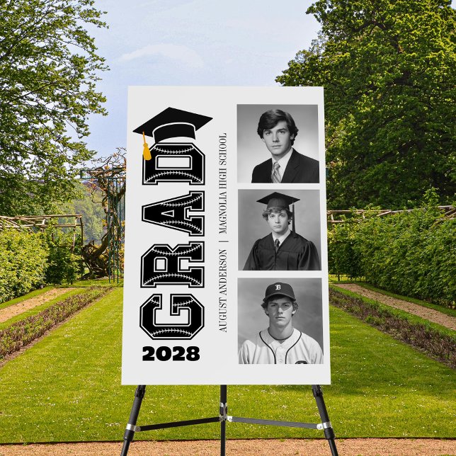 Modern Senior Baseball Player Photo Graduation Foam Board (Creator Uploaded)