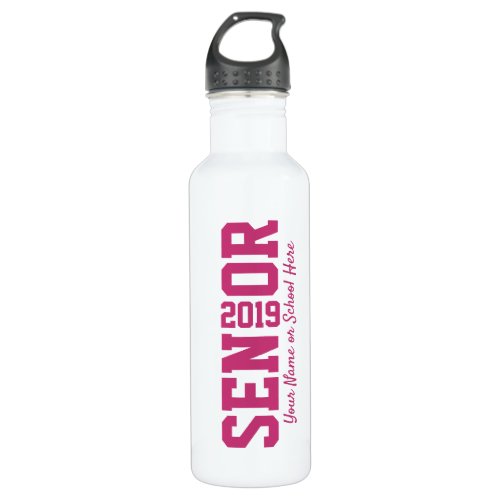 Modern Senior Block Letter Class of 2019 Pink Stainless Steel Water Bottle