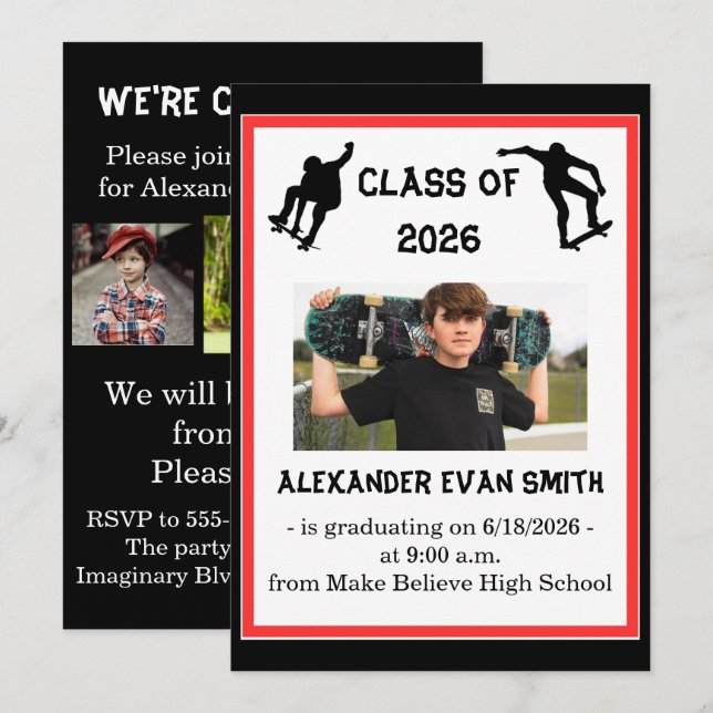 Modern Senior Class Skateboarding Graduation Announcement (Front/Back)