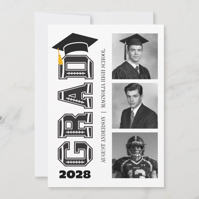 Modern Senior Football Player Photo Graduation Invitation (Front)