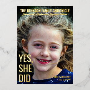 Modern Senior Graduation Magazine Cover Grad Photo Foil Invitation